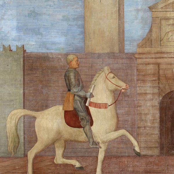 Domenico Rossi - Storie di Colleoni - Bartolomeo Colleoni a Cavallo - tempera su muro riportata su tela, cm 275x282
