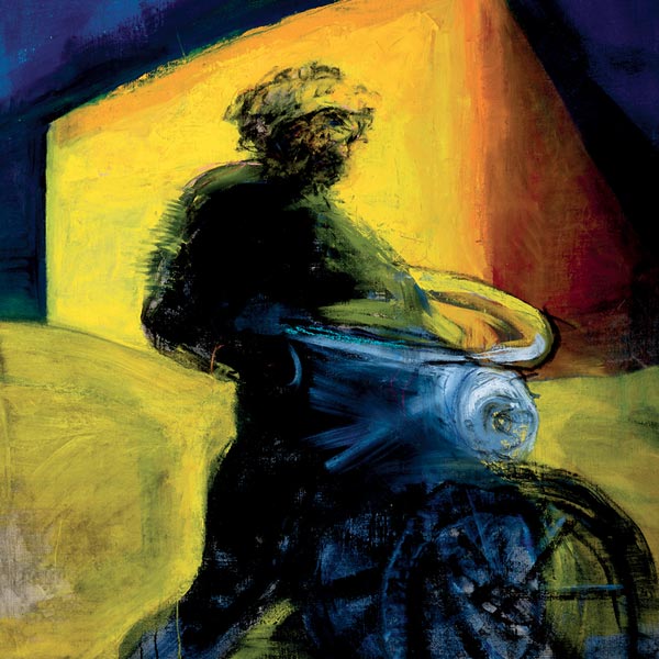 Gianfranco Bonetti - La moto e autoritratto - olio, pastello su tela, cm 146,5x135