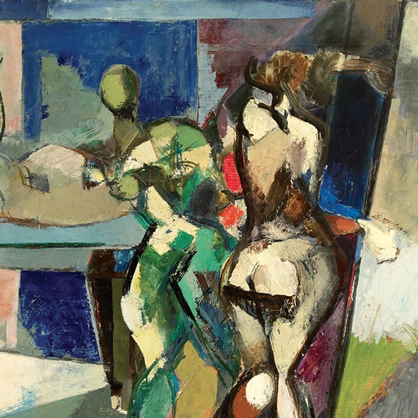 Domenico Rossi - Figure (Atelier) - 1954ca, olio su faesite, cm 112x165
