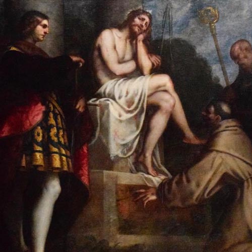 Padovanino (Varotari Alessandro) - Gesù Cristo flagellato con sant’Alessandro, san Francesco, sant’Antonio abate e san Giorgio - 195 × 285 cm Alzano Lombardo, San Pietro Martire Restauro affidato da Fondazione Creberg ad Antonio Zaccaria con la collaborazione di Barbara Vitali  (Anno 2020) 