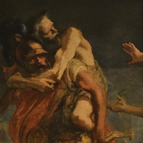 Tiepolo Giandomenico - Enea, Anchise e Ascanio - olio su tela, 88,5 × 65,5 cm Vicenza, Musei Civici, Pinacoteca di Palazzo Chiericati Restauro affidato da Fondazione Creberg ad Eugenia De Beni  con la collaborazione di Fabiana Maurizio (Anno 2016) 