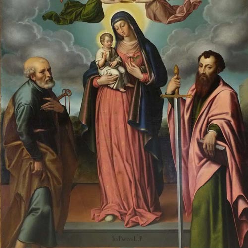 Lolmo Gian Paolo - Madonna col Bambino e i Santi Pietro e Paolo - olio su tela, 180 x 150 cm Bergamo, San Michele al Pozzo Bianco Restauro affidato da Fondazione Creberg a Gianbattista Marco Fumagalli (Anno 2022) 