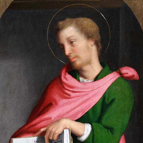 Moroni Giovan Battista - Sant’Andrea - Polittico di Roncola - olio su tela, 95 × 52 cm Roncola, San Bernardo Restauro affidato da Fondazione Creberg ad Andrea Lutti con la collaborazione di Sabrina Moschitta  (Anno 2013) 