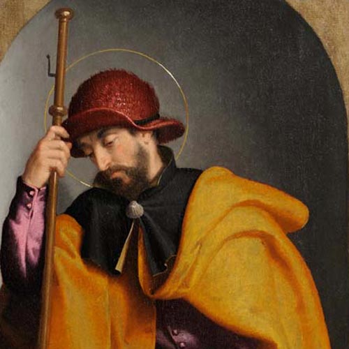 Moroni Giovan Battista - San Rocco - Polittico di Roncola - olio su tela, 145 × 60 cm Roncola, San Bernardo Restauro affidato da Fondazione Creberg ad Andrea Lutti con la collaborazione di Sabrina Moschitta  (Anno 2013)