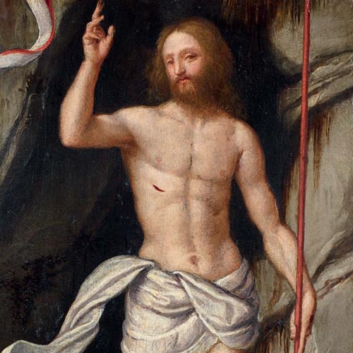 Moroni Giovan Battista - Cristo risorto - olio su tavola, 46 × 21, 5 cm Bergamo, Museo Adriano Bernareggi Restauro affidato da Fondazione Creberg a Delfina Fagnani - Sesti Restauri con la collaborazione di Roberto Buda - Relart Firenze (per i supporti lignei) (Anno 2015) 