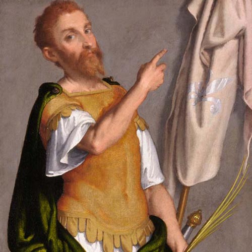 Moroni Giovan Battista - Sant’Alessandro - Polittico di Fiorano - olio su tela, 130 × 66 cm Fiorano al Serio, San Giorgio Martire Restauro affidato da Fondazione Creberg ad Andrea Lutti con la collaborazione di Sabrina Moschitta (per la parte pittorica) e di Leone Algisi (per la cornice) (Anno 2016) 